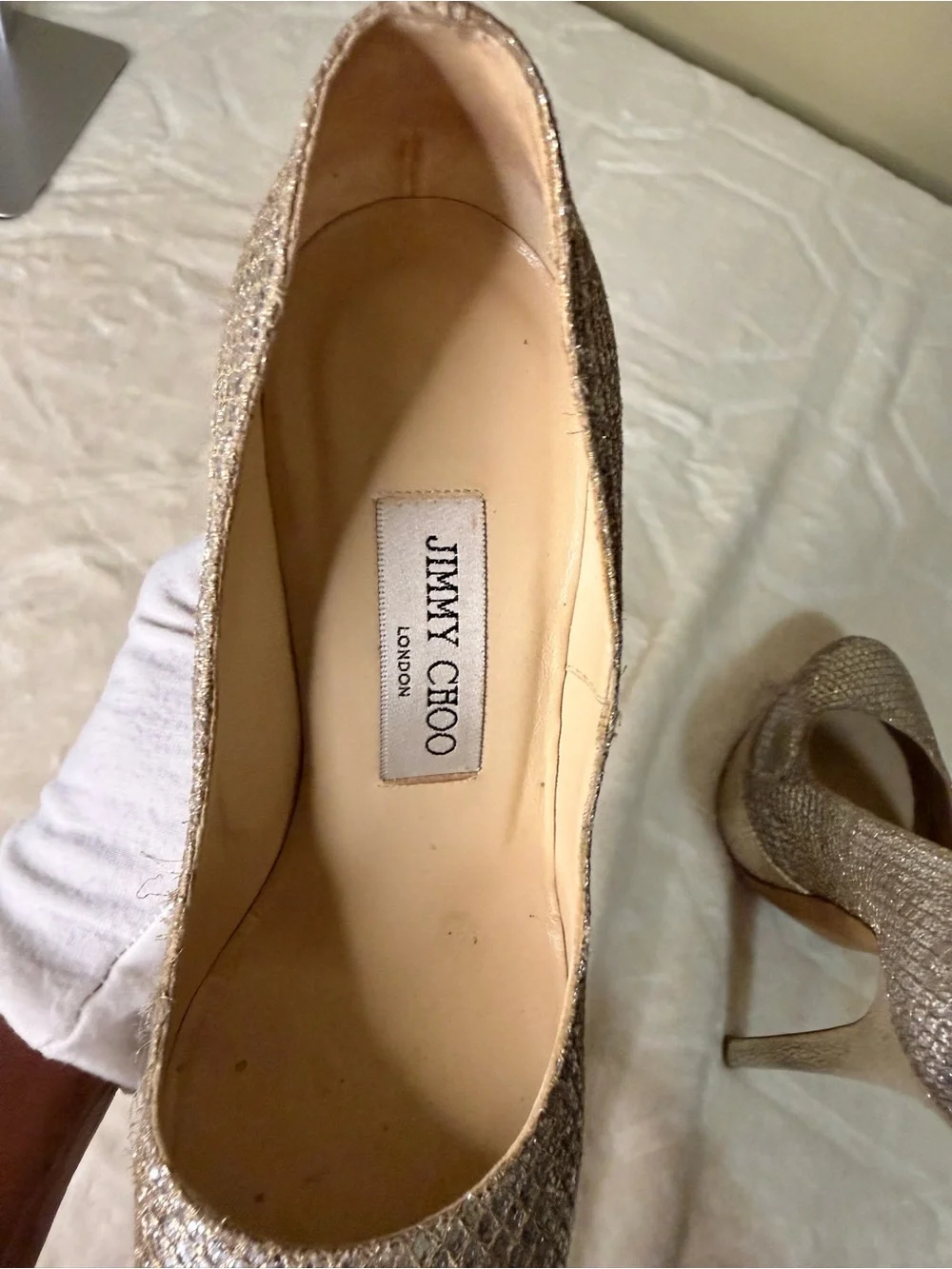 Jimmy Choo Silver Glitter High Heel Pumps